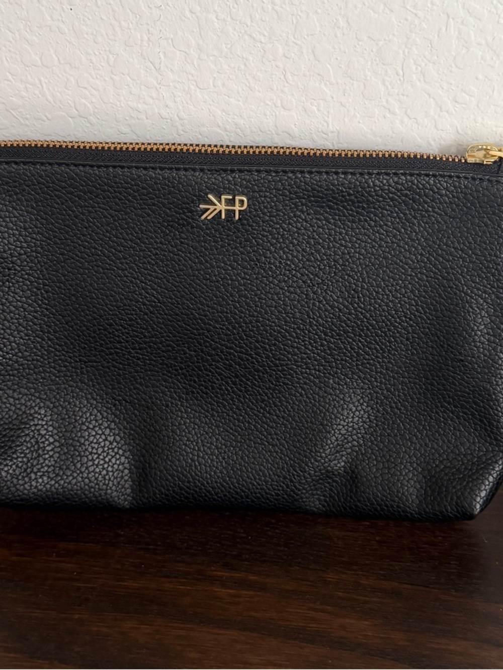 Freshly Picked Classic Clutch Black Vegan Leather Wristlet Pouch Gold Hardware